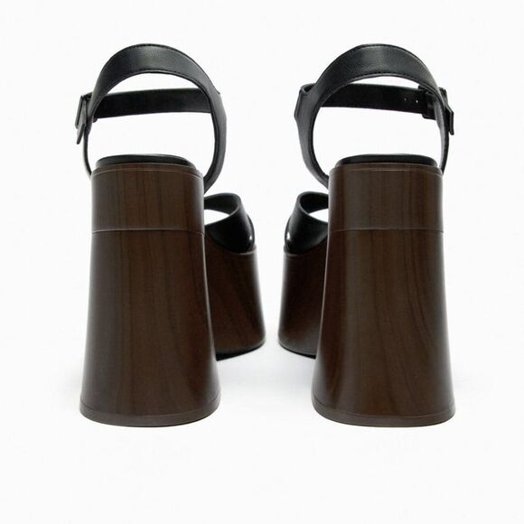 ZARA WOOD PLATFORM HEELS SANDALS - Picture 10 of 11